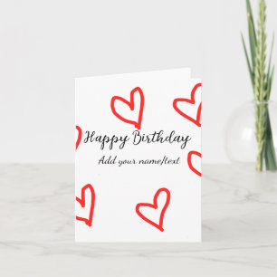 Rotes Herz gestaltete Geburtstag hinzufügen Namens Karte
