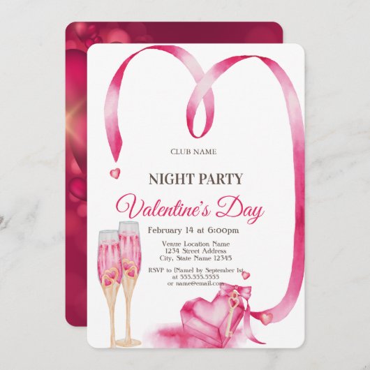 Rotes Herz - Glas Valentine's Day Night Party Einladung (Vorne/Hinten)