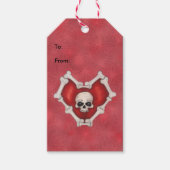 Rotes Herz grenzt an Knochen Weißschädel Geschenkanhänger (Vorderseite)