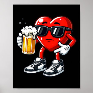 Rotes Herz hält Bierkrug Lustiger Valentinstag C Poster
