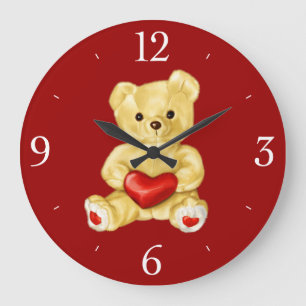 Rotes Herz Hypnotisierung Niedlicher Teddybär Große Wanduhr