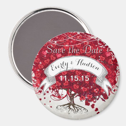 Rotes Herz Leaf Tree Save the Date Winterfall Magnet (Vorderseite/Rückseite)