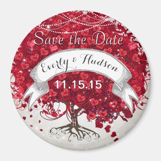 Rotes Herz Leaf Tree Save the Date Winterfall Magnet (Vorne)