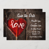 Rotes Herz Liebe Lollipop Rustikale Brauerei Hochz Save The Date (Vorne/Hinten)