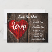 Rotes Herz Liebe Lollipop Rustikale Brauerei Hochz Save The Date (Vorderseite)