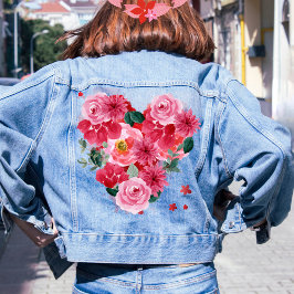 Rotes Herz Liebe Rosa Flora Valentinstag Frauen Jeansjacke