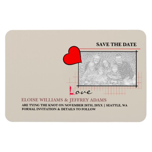 Rotes Herz Liebe Save the Date Foto Magnet (Horizontal)