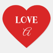 Rotes Herz Liebe Valentinstag Name & Monogramm Herz-Aufkleber (Vorderseite)