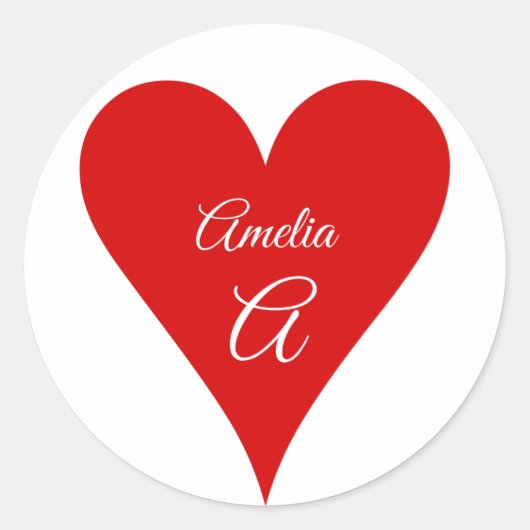 Rotes Herz Liebe Valentinstag Name & Monogramm Runder Aufkleber (Vorderseite)