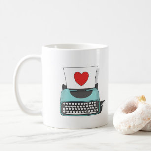 Rotes Herz Liebesbrief Vintage-Schreibmaschine Val Kaffeetasse