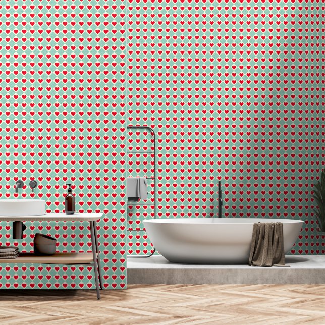 Rotes Herz Meeresschaum Grün Tapete (Badezimmer)