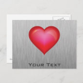 Rotes Herz; Metallaussehen Postkarte (Vorne/Hinten)