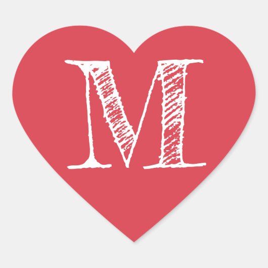Rotes Herz Minimalistisches Monogramm Initiale Herz-Aufkleber (Vorderseite)