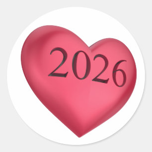Rotes Herz mit 2026 graviert Runder Aufkleber