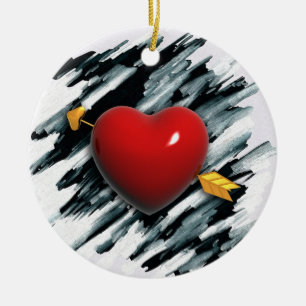 Rotes Herz mit Aquarell-Hintergrund-Malerei Keramik Ornament