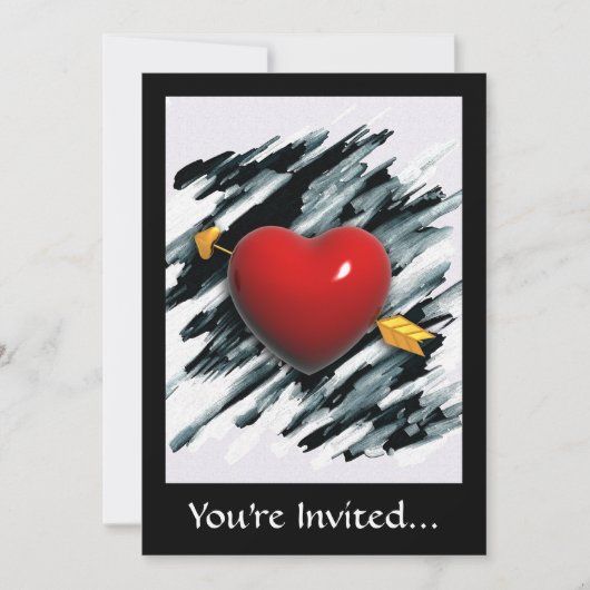 Rotes Herz mit Aquarellmalerei Einladung (Vorderseite)