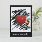 Rotes Herz mit Aquarellmalerei Einladung (Stehend Vorderseite)