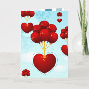 Rotes Herz mit Ballons, Grußkarte Karte