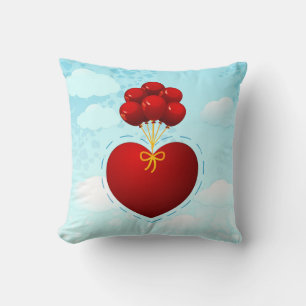Rotes Herz mit Ballons, Kissen