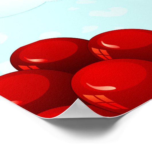 Rotes Herz mit Ballons, Plakat (Ecke)