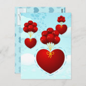 Rotes Herz mit Ballons, Postkarte (Vorne/Hinten)
