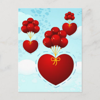 Rotes Herz mit Ballons, Postkarte