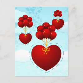 Rotes Herz mit Ballons, Postkarte