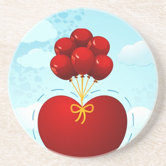 Rotes Herz mit Ballons, Untersetzer (Vorne)