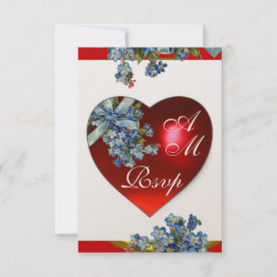 ROTES HERZ MIT BLAUEN VERGISSMEINNICHT MONOGRAMM R EINLADUNG