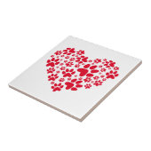 rotes Herz mit den Tatzen, Tierfoodprint Muster Fliese (Seite)