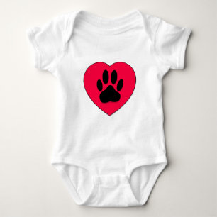Rotes Herz mit Dog Paw Print Baby Strampler