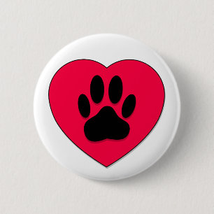 Rotes Herz mit Dog Paw Print Button