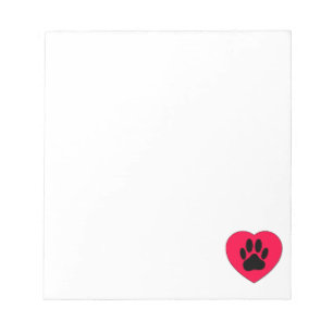 Rotes Herz mit Dog Paw Print Custom Notizblock