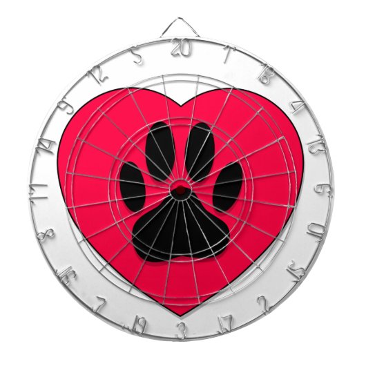 Rotes Herz mit Dog Paw Print Dartscheibe (vorne)