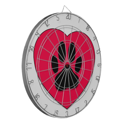 Rotes Herz mit Dog Paw Print Dartscheibe (Vorderseite Links)