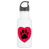 Rotes Herz mit Dog Paw Print Edelstahlflasche (Vorderseite)