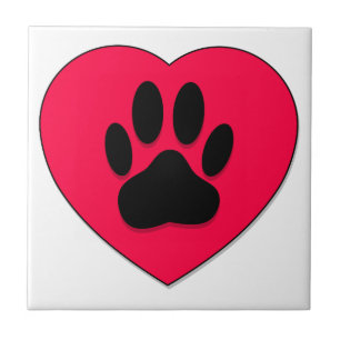 Rotes Herz mit Dog Paw Print Fliese