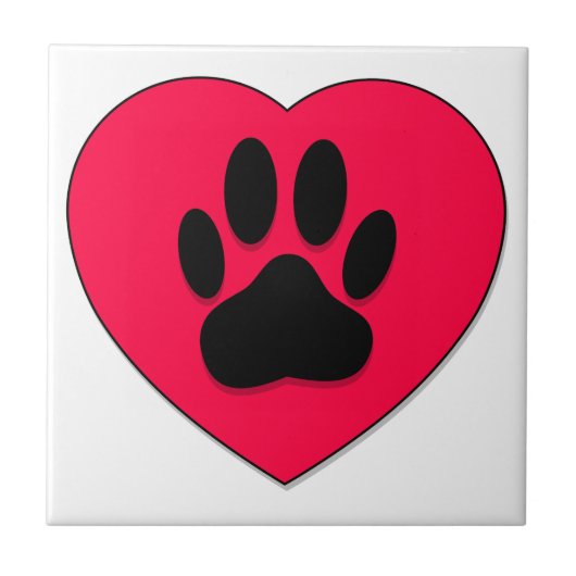 Rotes Herz mit Dog Paw Print Fliese (Vorderseite)