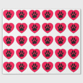 Rotes Herz mit Dog Paw Print Geschenkpapier (Flach)