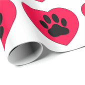 Rotes Herz mit Dog Paw Print Geschenkpapier (Rolleneckpunkt)