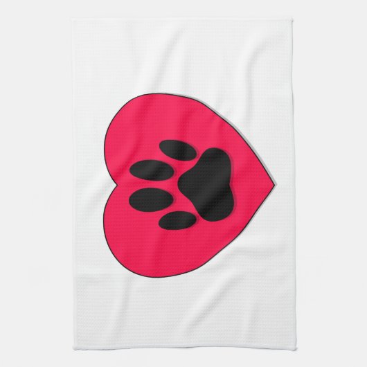 Rotes Herz mit Dog Paw Print Handtuch (Vertikal)