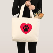 Rotes Herz mit Dog Paw Print Jumbo Stoffbeutel (Vorderseite (Produkt))