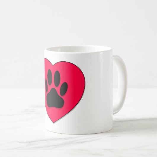 Rotes Herz mit Dog Paw Print Kaffeetasse (VorderseiteRechts)