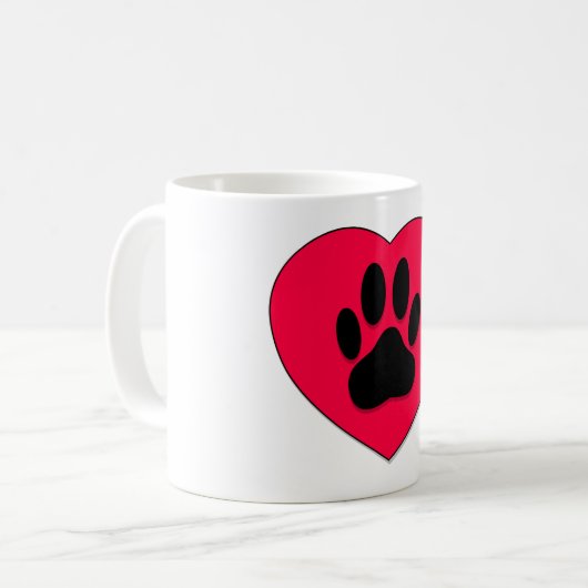 Rotes Herz mit Dog Paw Print Kaffeetasse (Vorderseite Links)
