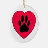Rotes Herz mit Dog Paw Print Keramik Ornament (Rechts)