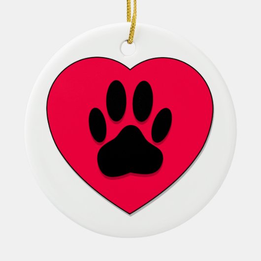 Rotes Herz mit Dog Paw Print Keramik Ornament (Vorne)