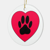 Rotes Herz mit Dog Paw Print Keramik Ornament (Links)