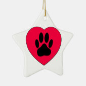 Rotes Herz mit Dog Paw Print Keramik Ornament (Rechts)