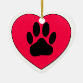 Rotes Herz mit Dog Paw Print Keramikornament (Vorne)