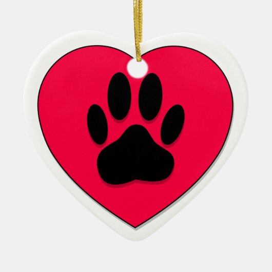 Rotes Herz mit Dog Paw Print Keramikornament (Vorne)
